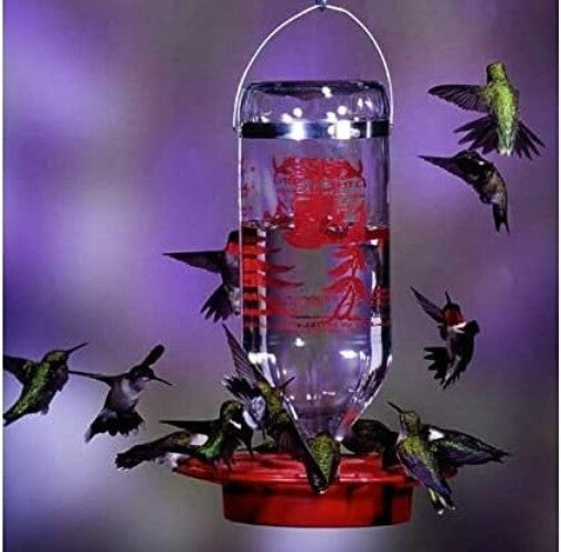 Elegant 2 Pack 32 Oz. Glass Hummingbird Feeders with 8 Ports and Hanging Hooks