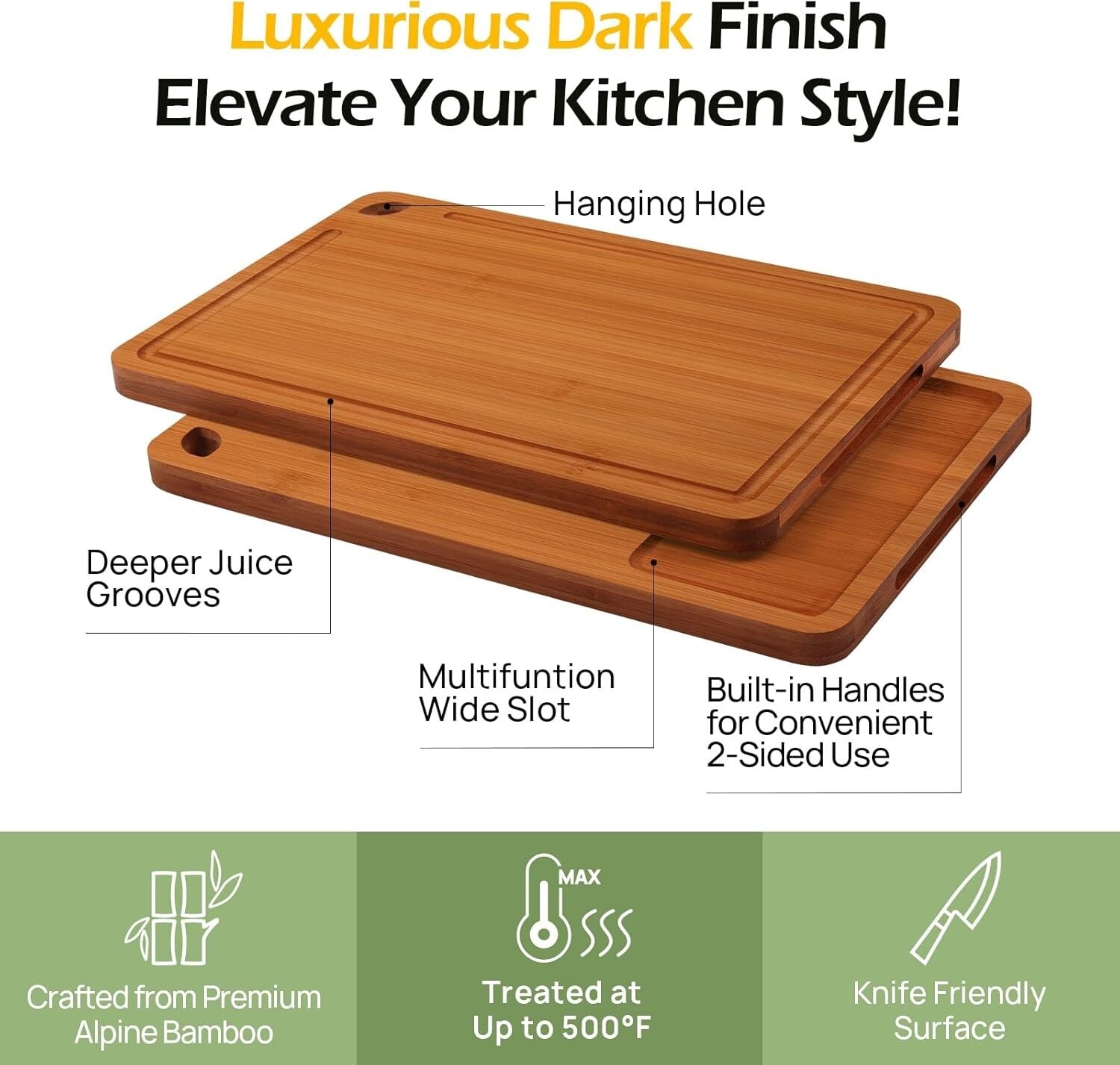 Rectangular Bamboo Chopping Board Set - Perfect for Meat, Veggies & Charcuterie