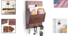 Load image into Gallery viewer, Rustic Wall-Mounted Mail Organizer with Key Holder and 3 Hooks in Dark Brown