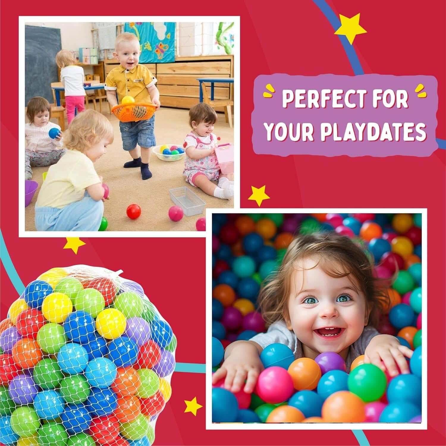 Durable & Lightweight Mini Ball Pit Balls - 200 Count, Non-Toxic Colorful Fun