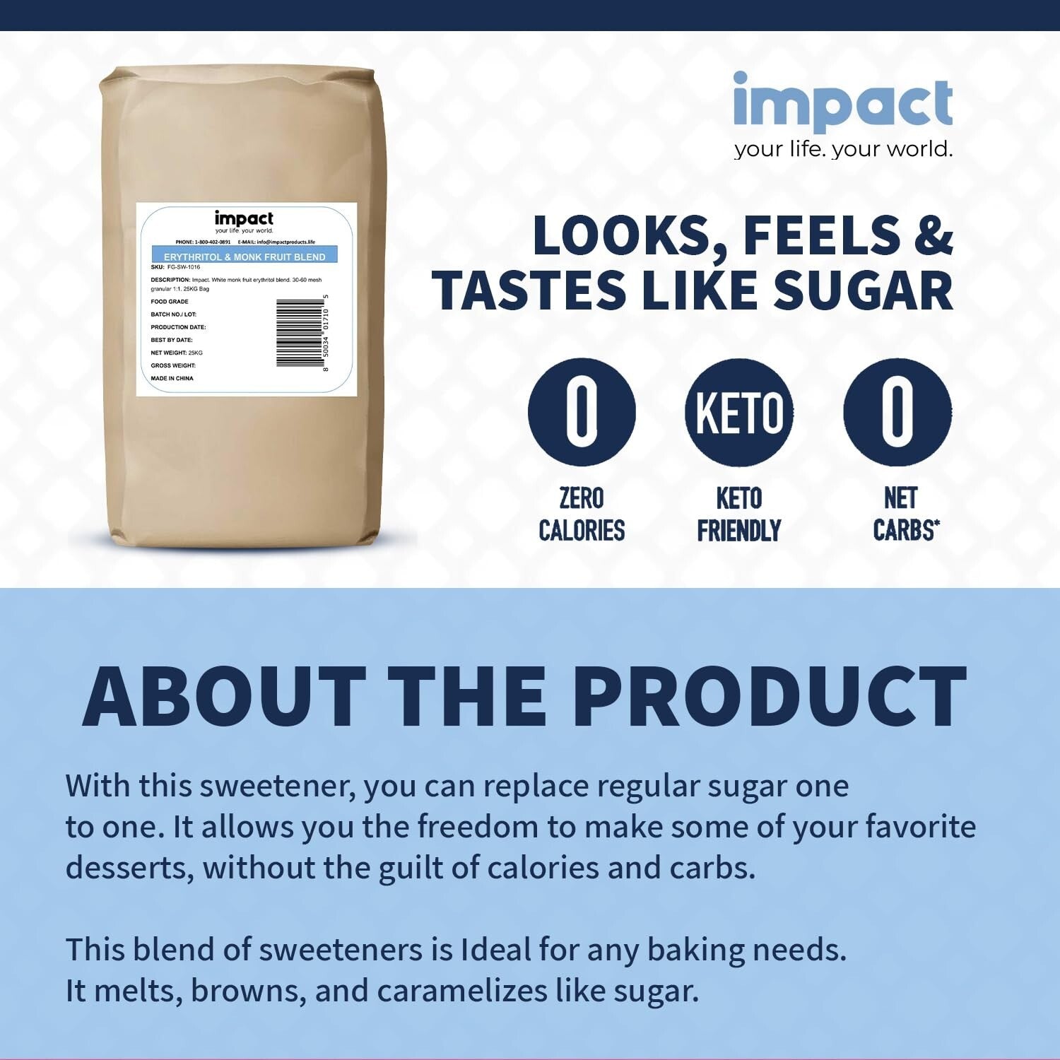 Versatile Sweetener Blend - 55lbs Monk Fruit & Erythritol for Baking & Beverages