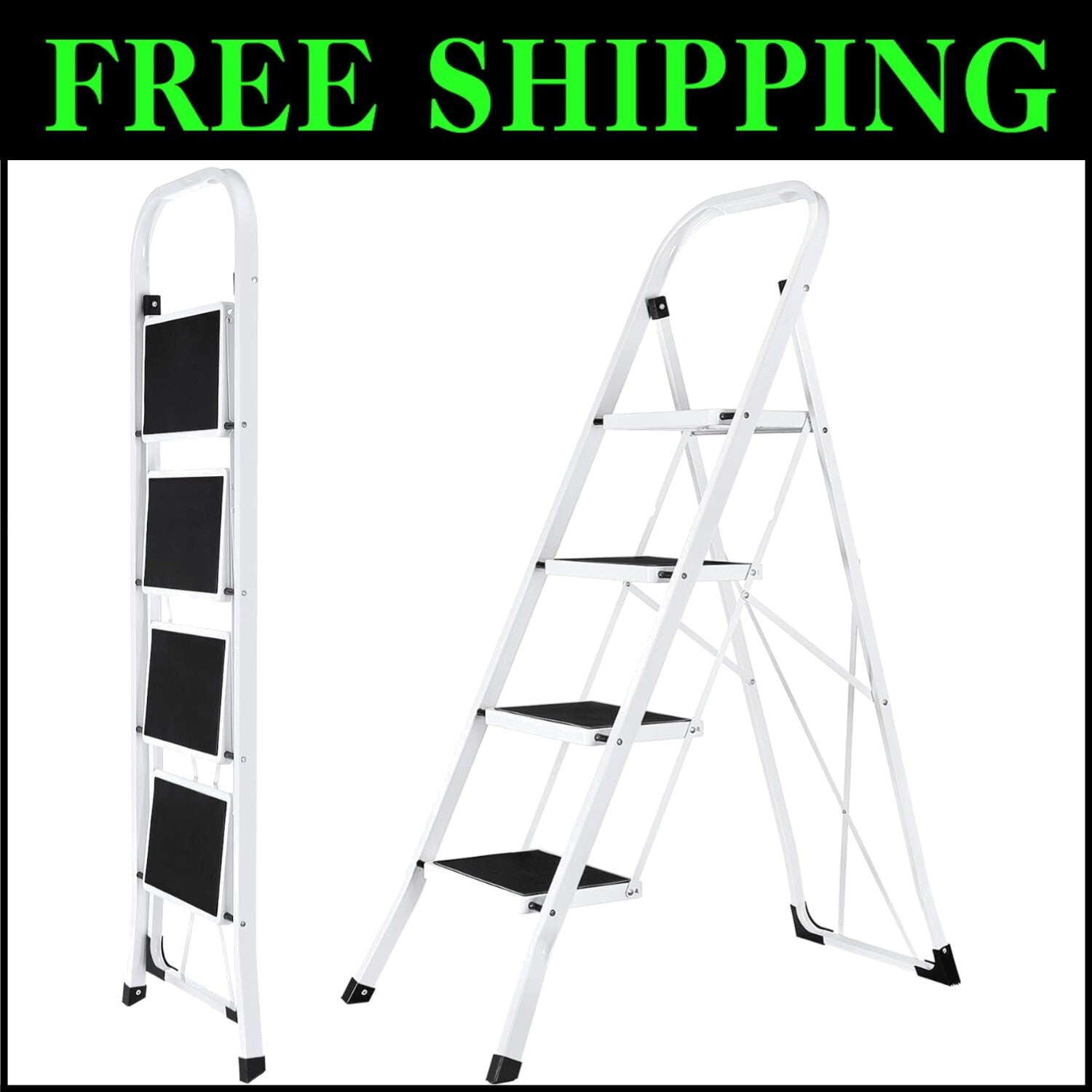 Ultra-Portable 4-Step Step Stool with Safety Handrails – Perfect for All Tasks