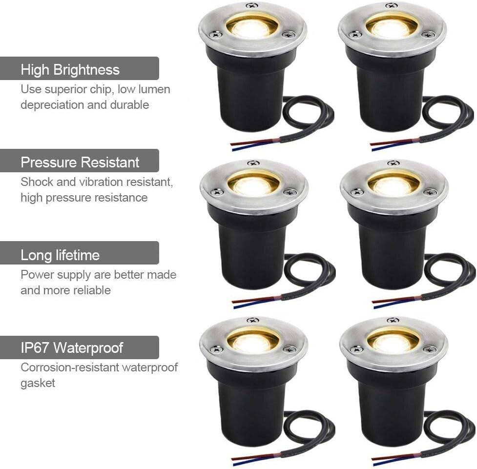 Efficient LED In-Ground Landscape Lights - 12V Waterproof 6 Pack for Outdoor Use