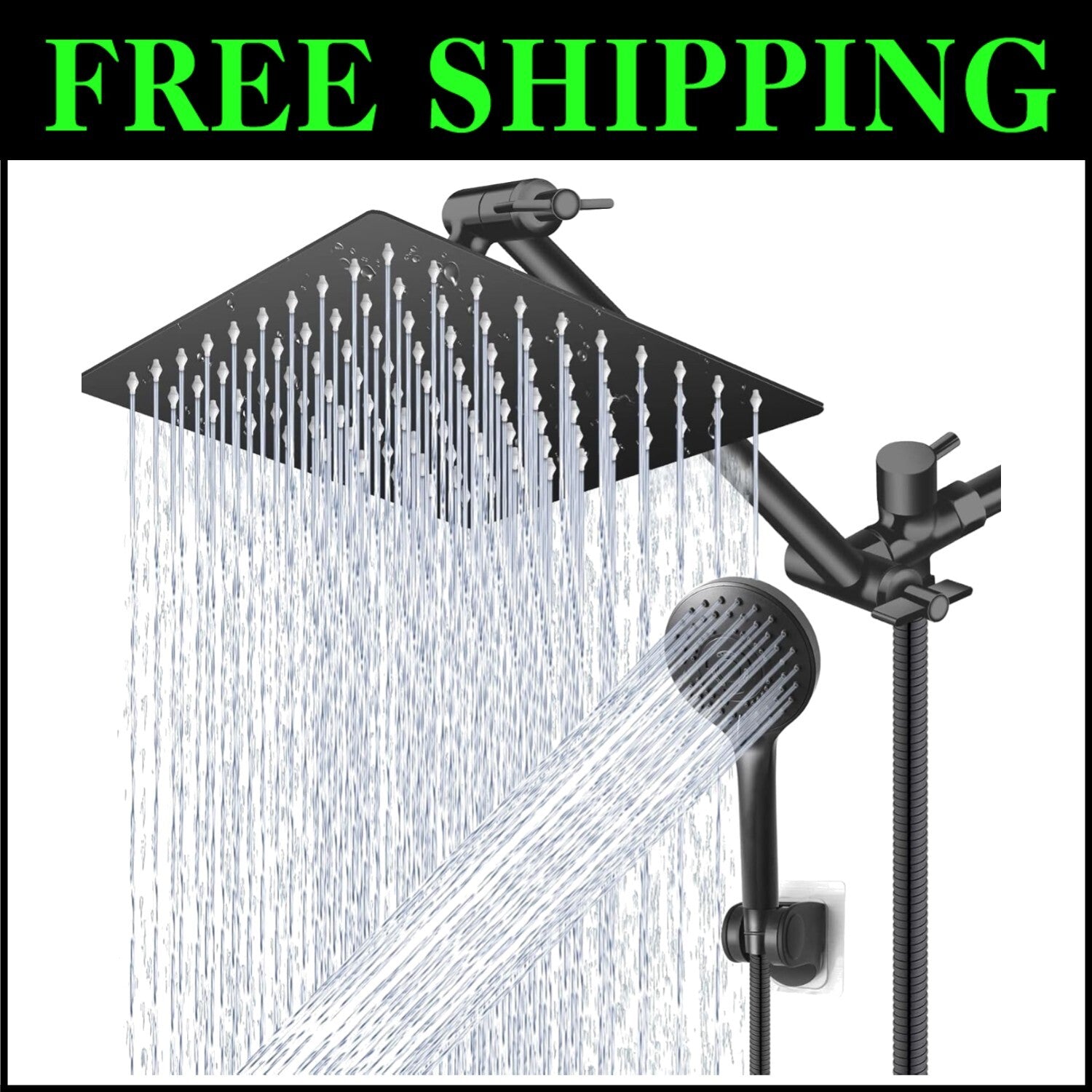 Adjustable 11-Inch Shower Arm with Large 12-Inch Rain Shower & Handheld Combo