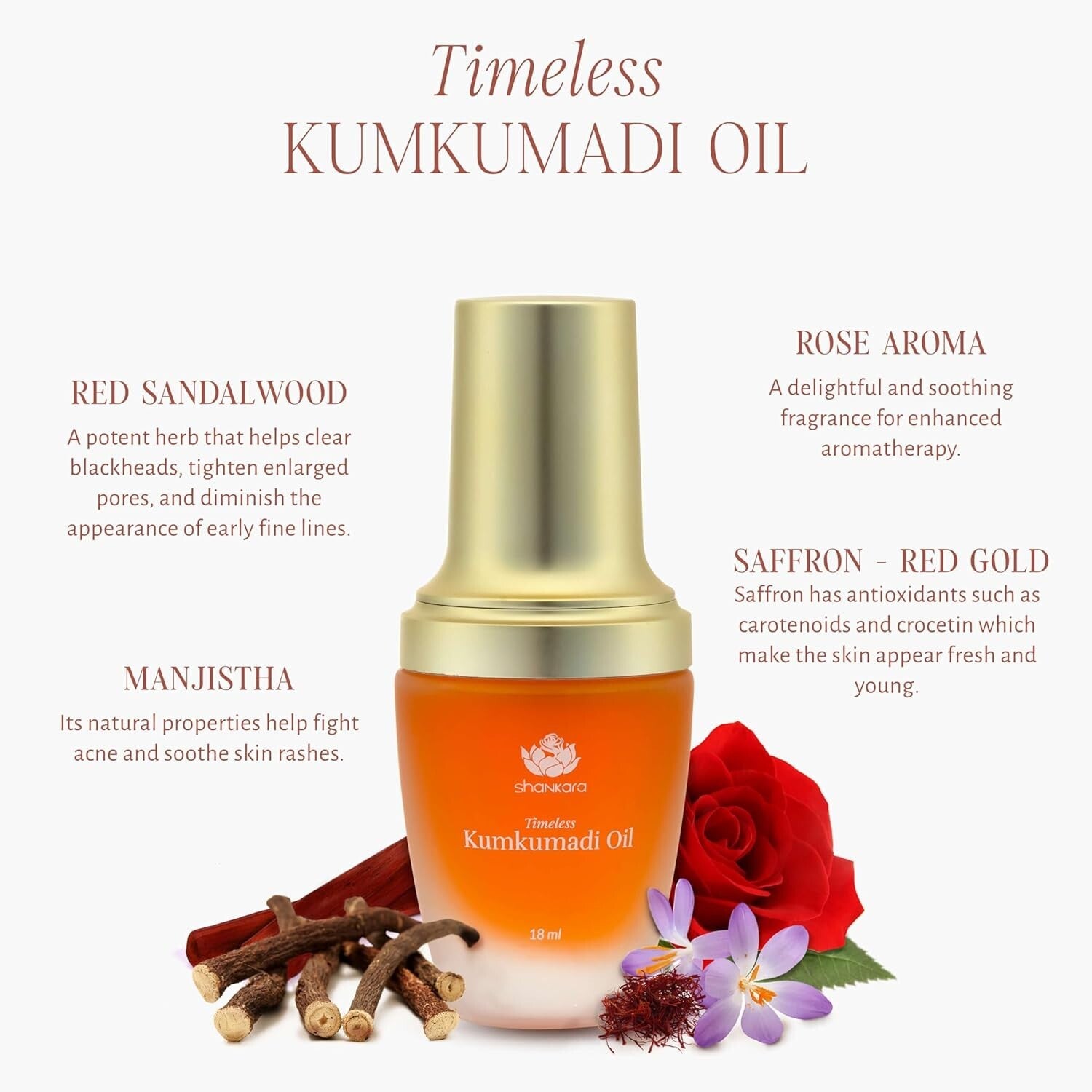 Timeless Kumkumadi Oil with Pure Saffron & Rose Aroma - 18ml Luxury Facial Oil