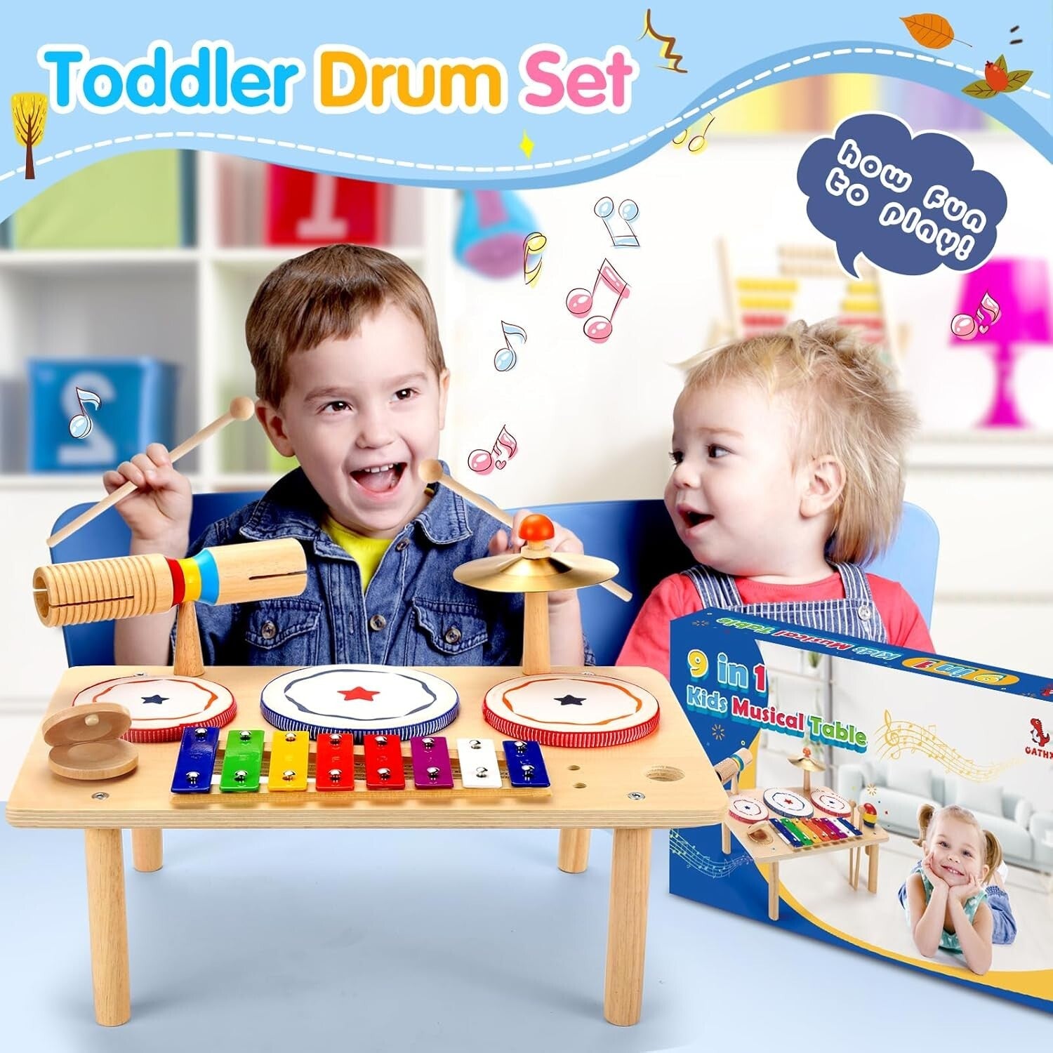 Perfect Gift 9 in 1 Kids Drum Set - Educational Musical Instruments for Toddlers
