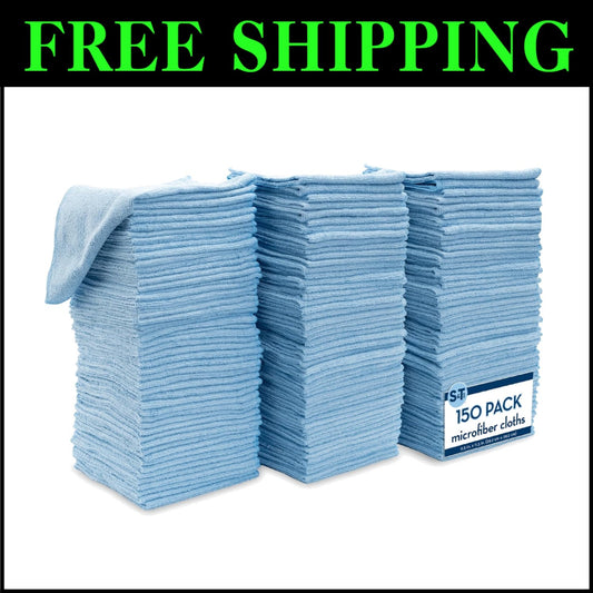 Bulk 150 Light Blue Microfiber Cleaning Cloths - Machine Washable & Lint-Free