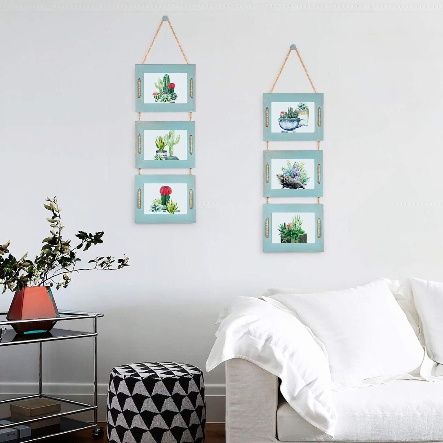 Creative 5x7 Collage Wall Decor - Rustic Ocean Blue Frames with 3.5x5 Options