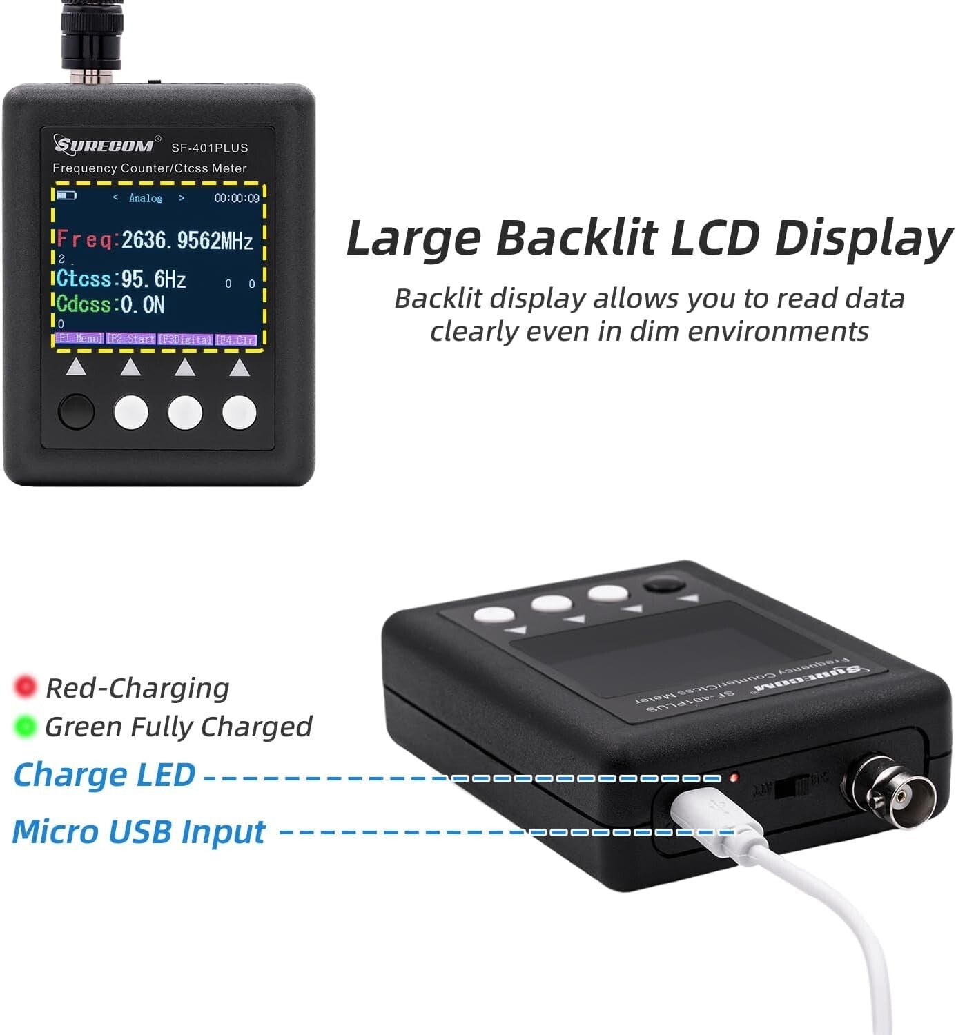 Compact UHF/VHF Frequency Counter with Signal Strength Indicator - Lightweight