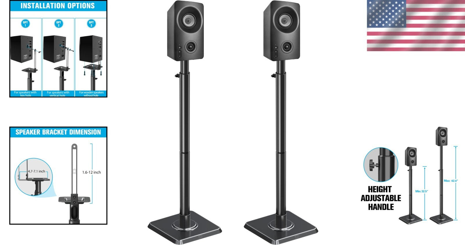Premium Speaker Stands for Vizio, JBL & More - Adjustable & Cable Concealment