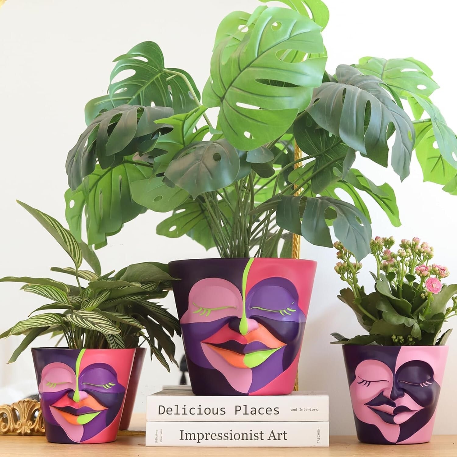 Hand-Painted 8-Inch Abstract Rainbow Head Planter - Unique Decor for Plants