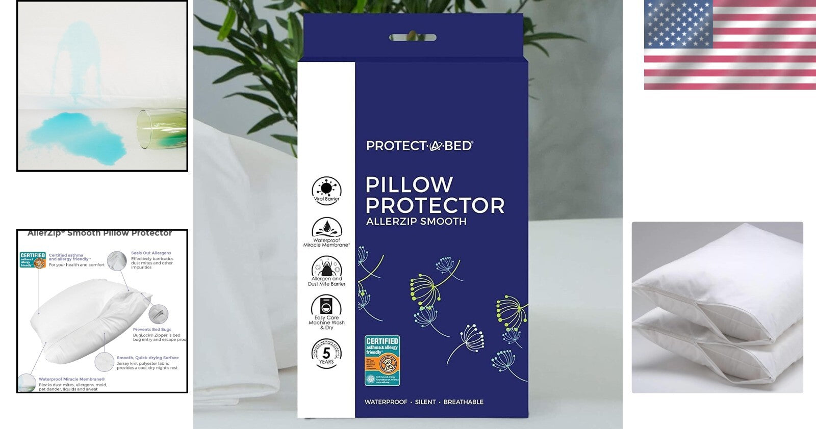 Allergen-Blocking Zippered Pillow Protectors - Waterproof, 2-Pack, Standard