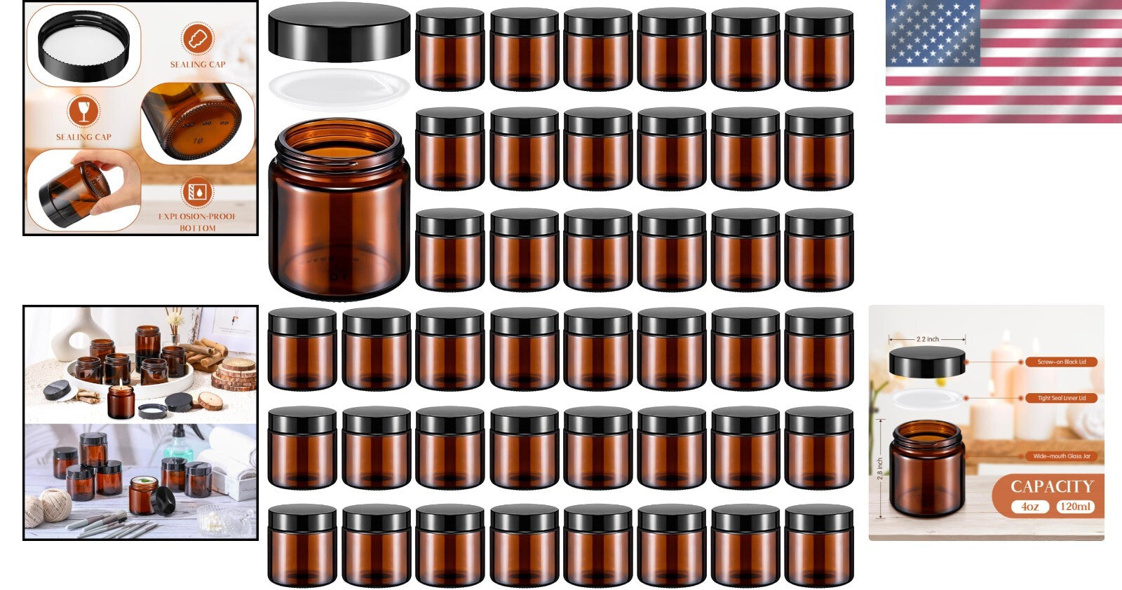 Multi-Purpose 48 Pcs 4 oz Glass Jars with Airtight Lids for Home & Business Use