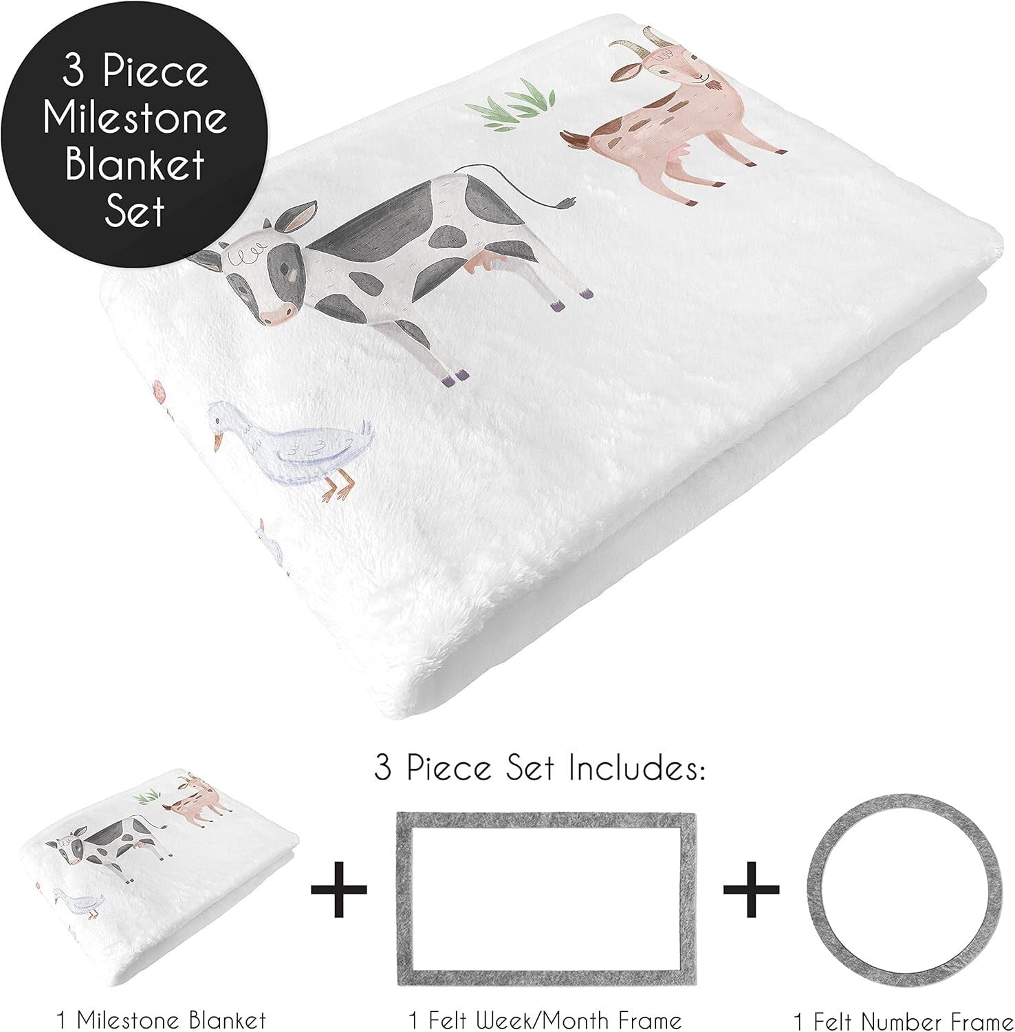 40x50 Minky Fleece Farm Animal Blanket with Photo Frames for Newborn Memories