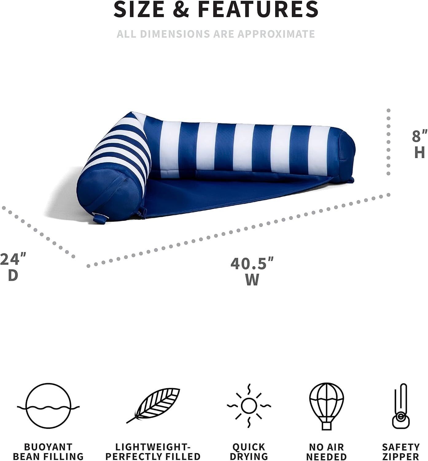 Americana Nautical Stripe Pool Float - Lightweight & Easy Carry for Summer Fun