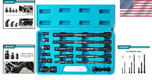 Chrome Vanadium 18-Piece Socket Extension & Swivel Set - Organized Storage