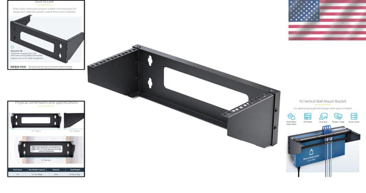4U Vertical Wall-Mount Rack for 19" Equipment - 121lb Capacity, Durable Steel