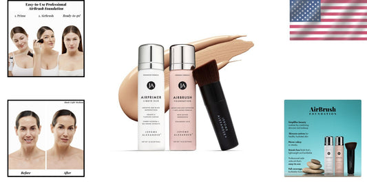 3pc Anti-Aging AirBrush Makeup Kit - Foundation, Primer & Brushes for All Skin