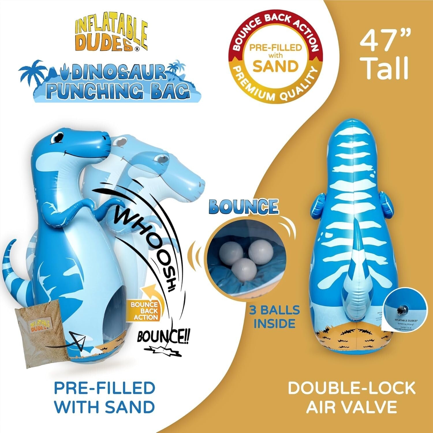 Bounce-Back Action Dinosaur Punching Bag - Kids' 47-Inch Fun Toy for All Parties