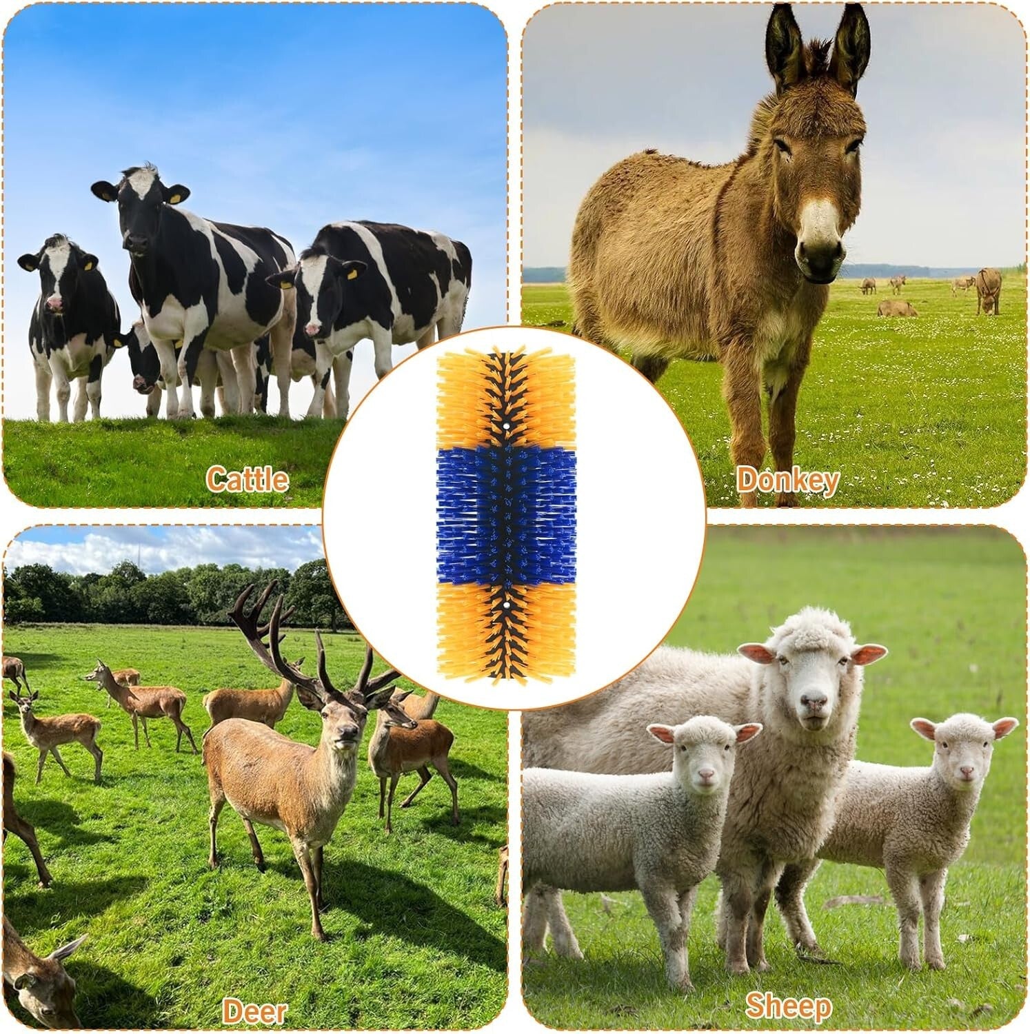 Ergonomic Livestock Scratching Brush with Soft Bristles - Ideal for Cows & Pigs