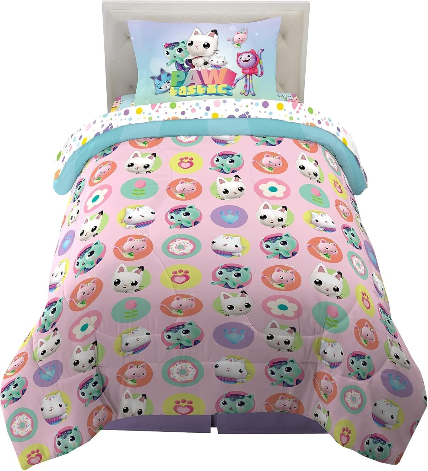 Gabby's Dollhouse Cakey & MerCat Twin Bedding Set - 4 Piece Super Soft Comforter