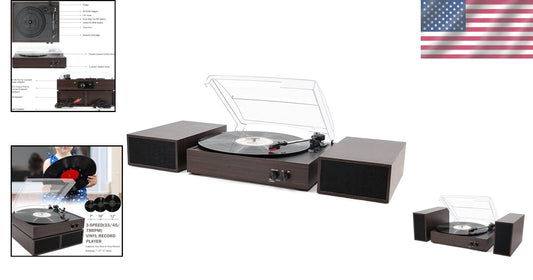 Elegant Wireless Vinyl Turntable with Auto-Stop & Stylish Speakers - Wood Finish