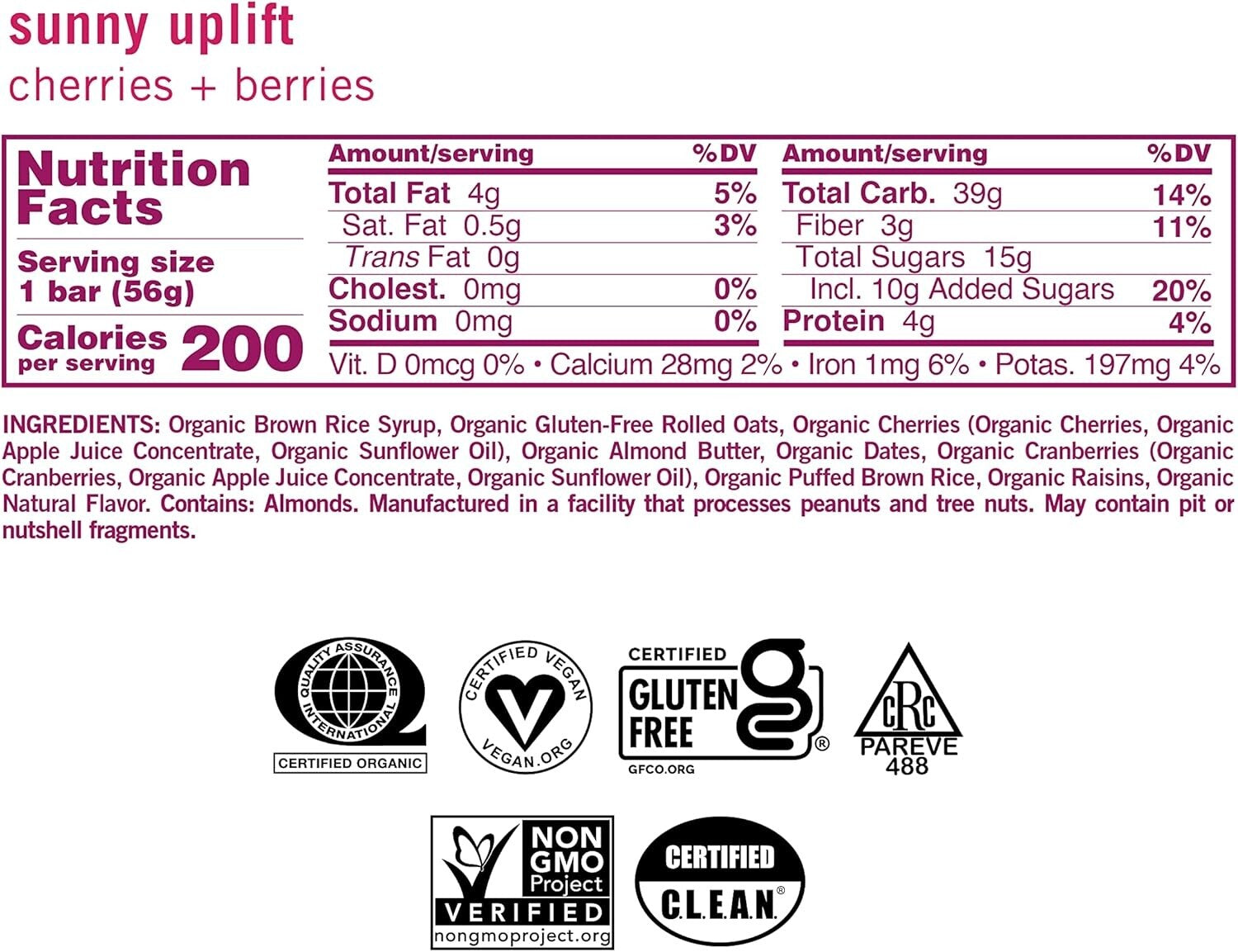 Cherries & Berries Organic Vegan Protein Bars - 12 Count Health Treat