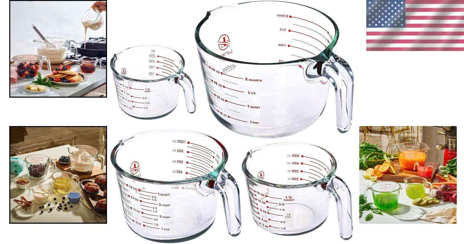 Versatile Kitchen Glass Measuring Cups, Set of 4 - Dishwasher and Microwave Safe