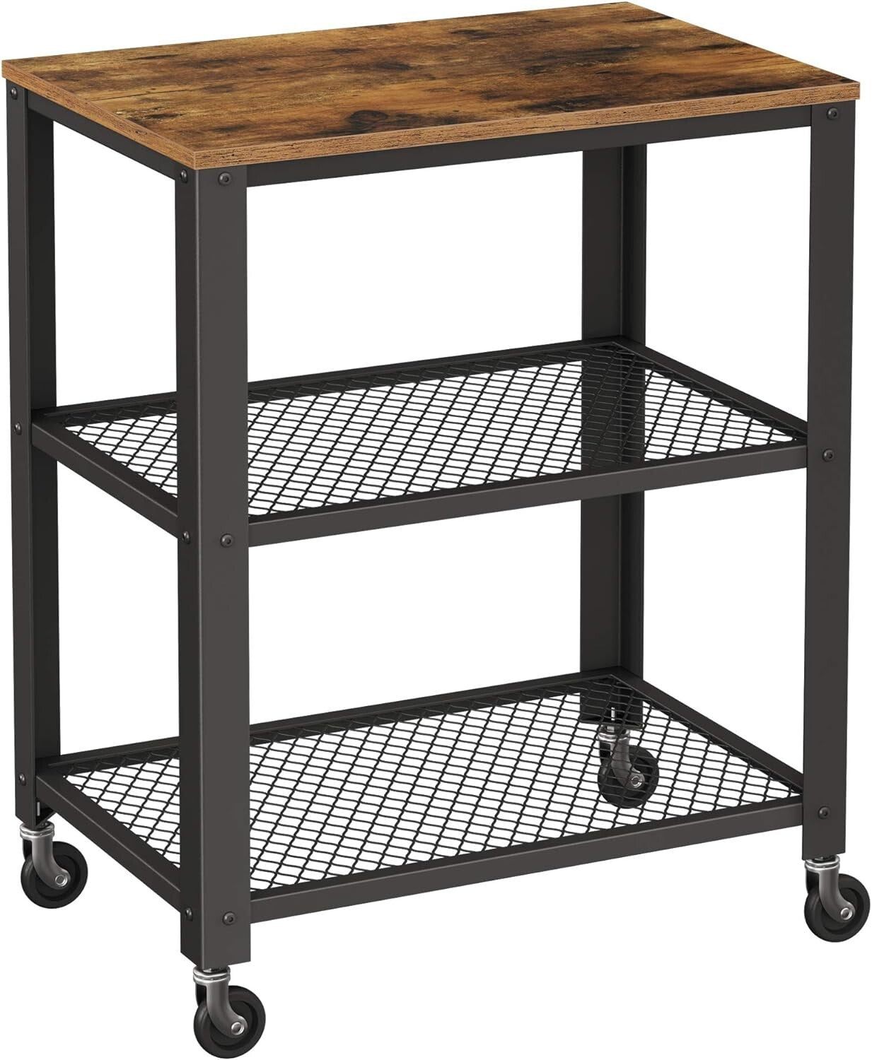 BRYCE 3-Tier Kitchen Utility Cart on Wheels - Rustic Brown and Black Elegance
