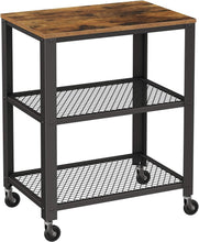 Load image into Gallery viewer, BRYCE 3-Tier Kitchen Utility Cart on Wheels - Rustic Brown and Black Elegance