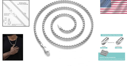 5mm 925 Sterling Silver Box Chain Necklace with Lobster Clasp - Unisex 16-30in
