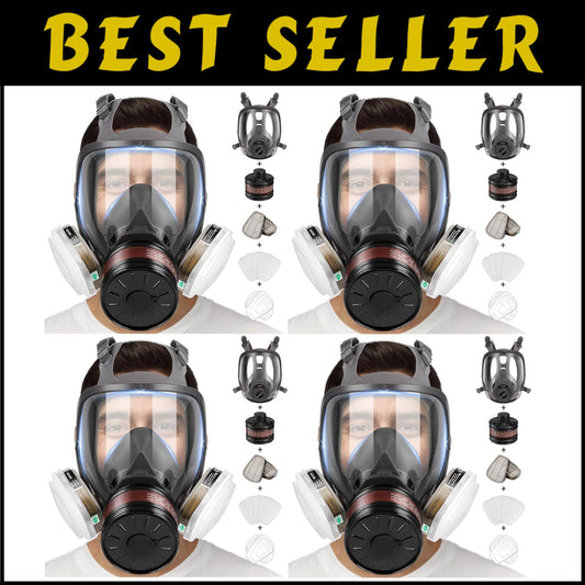 Premium Full Face Gas Mask Set with 6001 Activated Carbon Filters for Safety