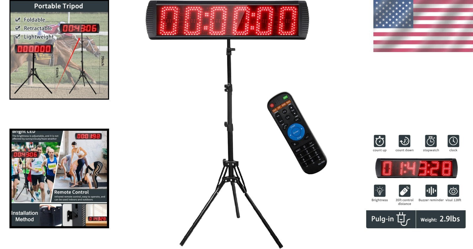 Professional Remote Control LED Race Clock - Essential Timing Tool for Events