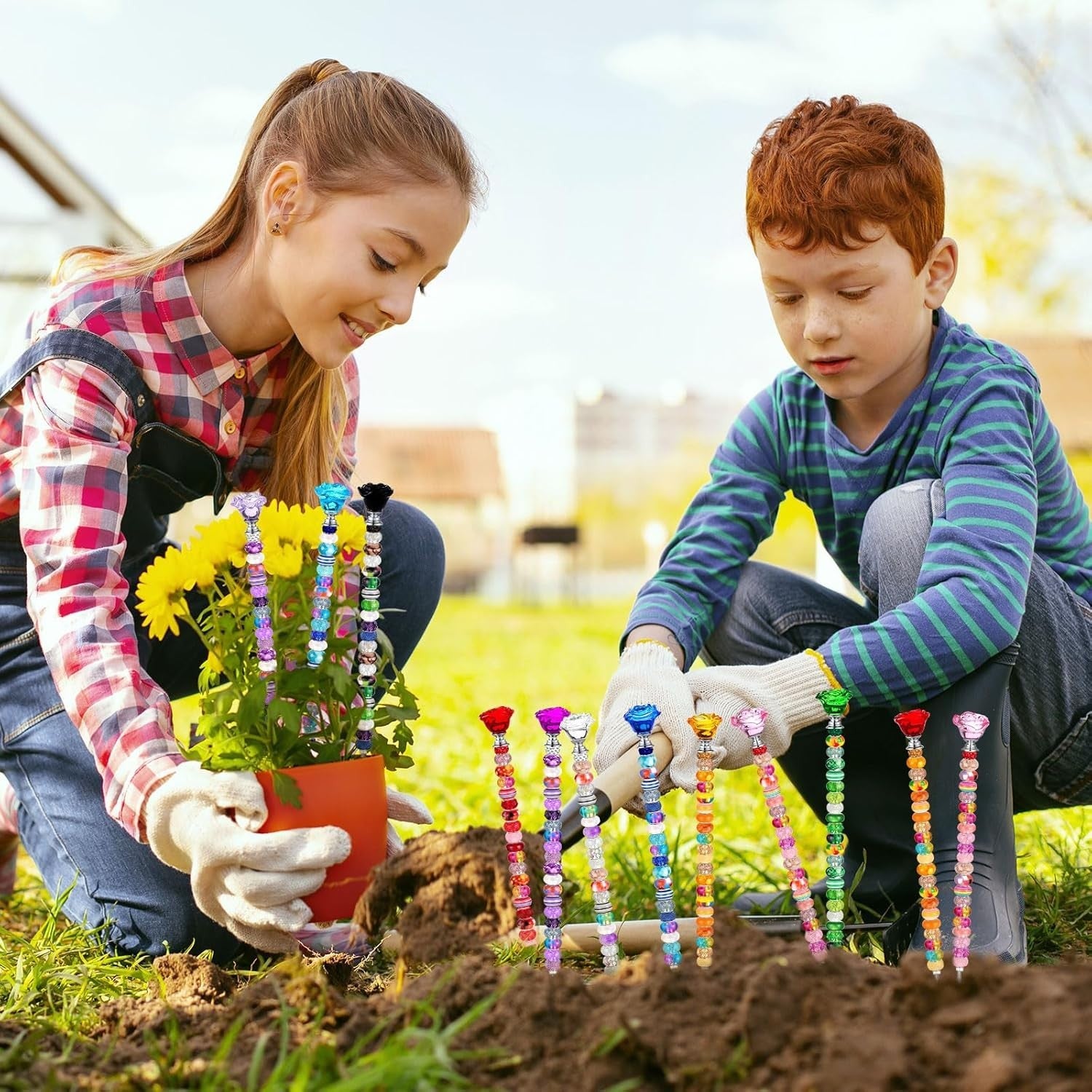 Elegant DIY Garden Decoration: 236 Pcs Beaded Stakes with Crystal Flower Tops