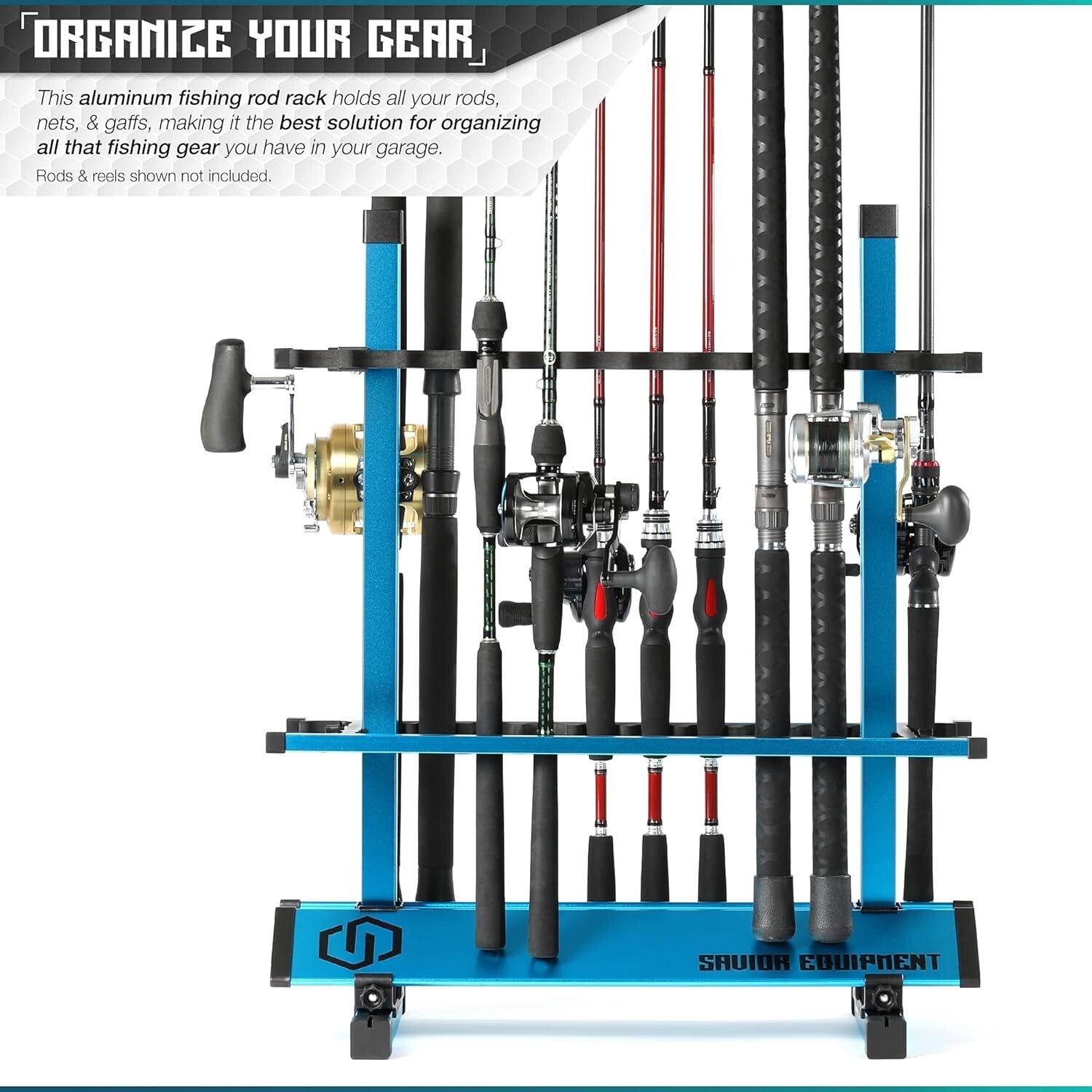 Premium 24-Slot Fishing Rod Rack - Easy Assembly Vertical Storage Solution