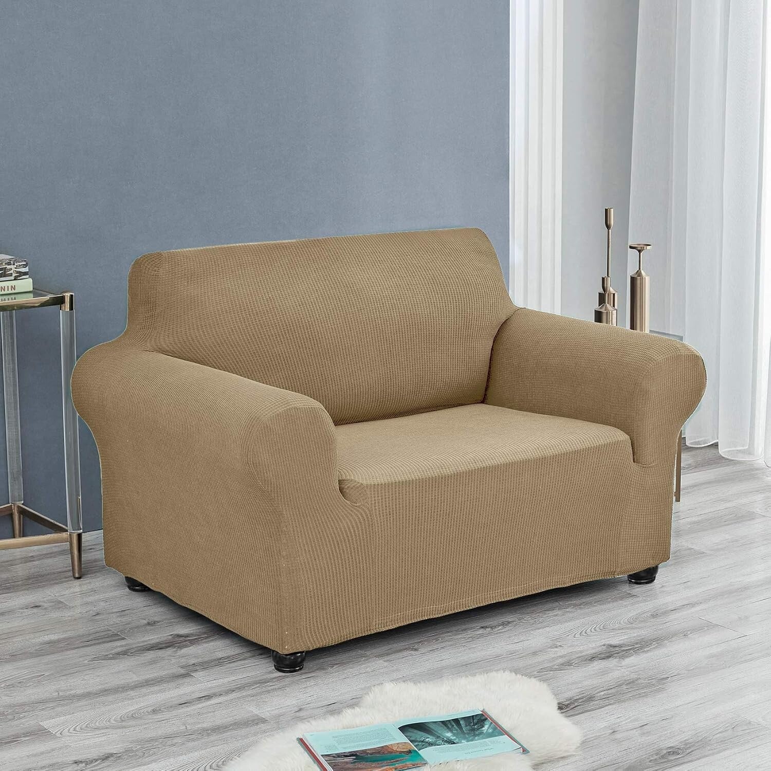 Water-Repellent Spandex Sofa Slipcover - Elastic Bottom for Secure Fit in Tan