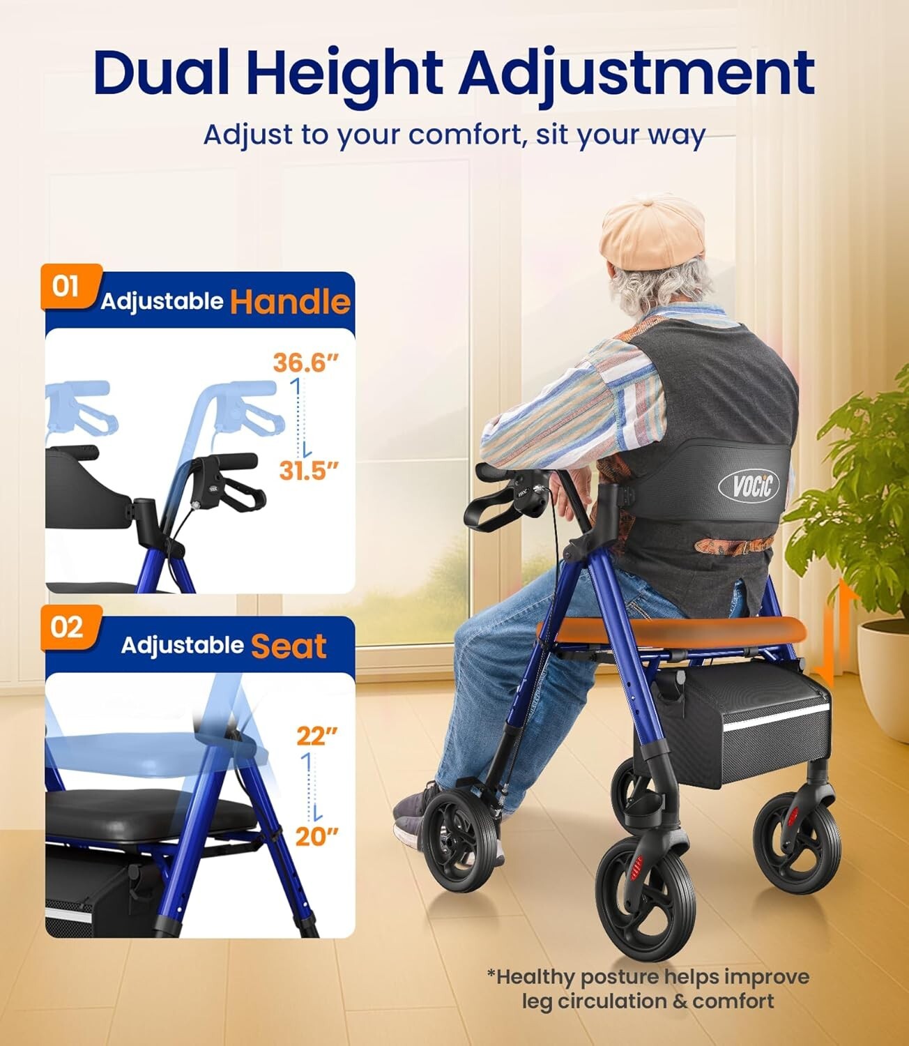 Durable Foldable Walker with Seat and 8" Wheels - Perfect for Seniors' Mobility