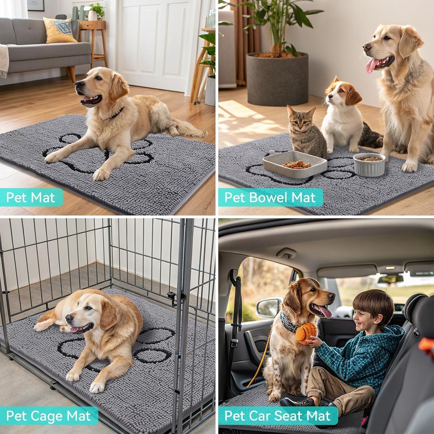 Premium Dog Door Mat 47x24, washable, Eco-Friendly Chenille for All Breed Sizes