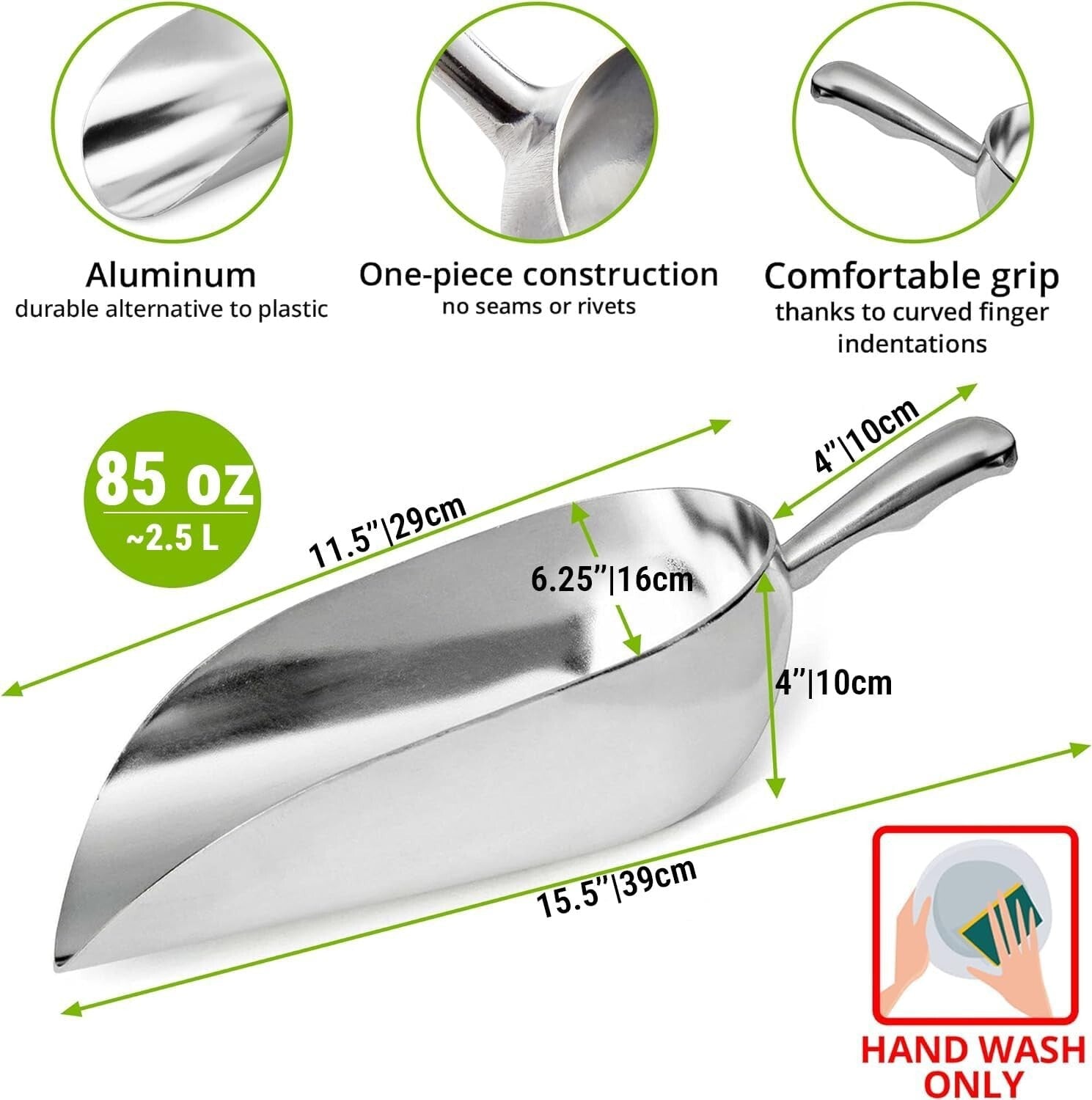 Heavy-Duty 85 oz Aluminum Scoop with Mountable Holder for Multifunctional Use
