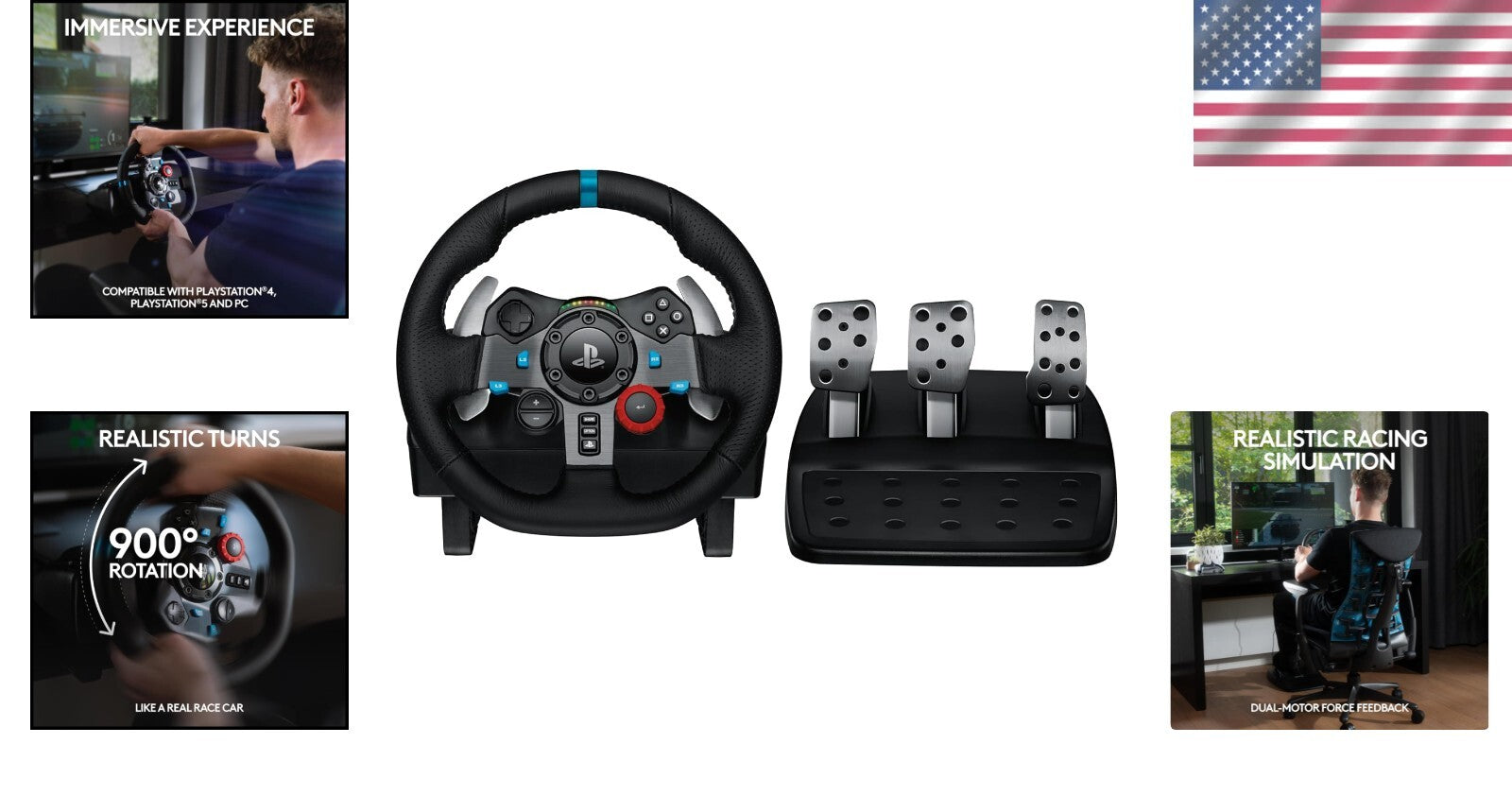 G29 Racing Wheel with Adjustable Pedals - Premium Simulation for PS5, PS4, PC