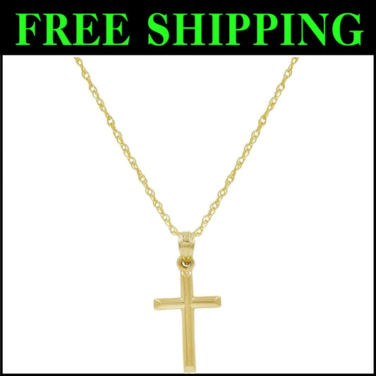 Hallmarked 10K Yellow Gold Cross Pendant with 18/20 Inch Rope Chain - Gift-Ready