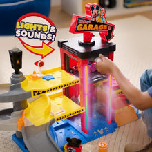 Load image into Gallery viewer, Imaginative Mickey Mouse Garage Playset with Color-Changing Vehicles &amp; Lift