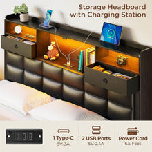 Load image into Gallery viewer, Full Size Upholstered Bed Frame with Drawers &amp; USB Charging Station - Black