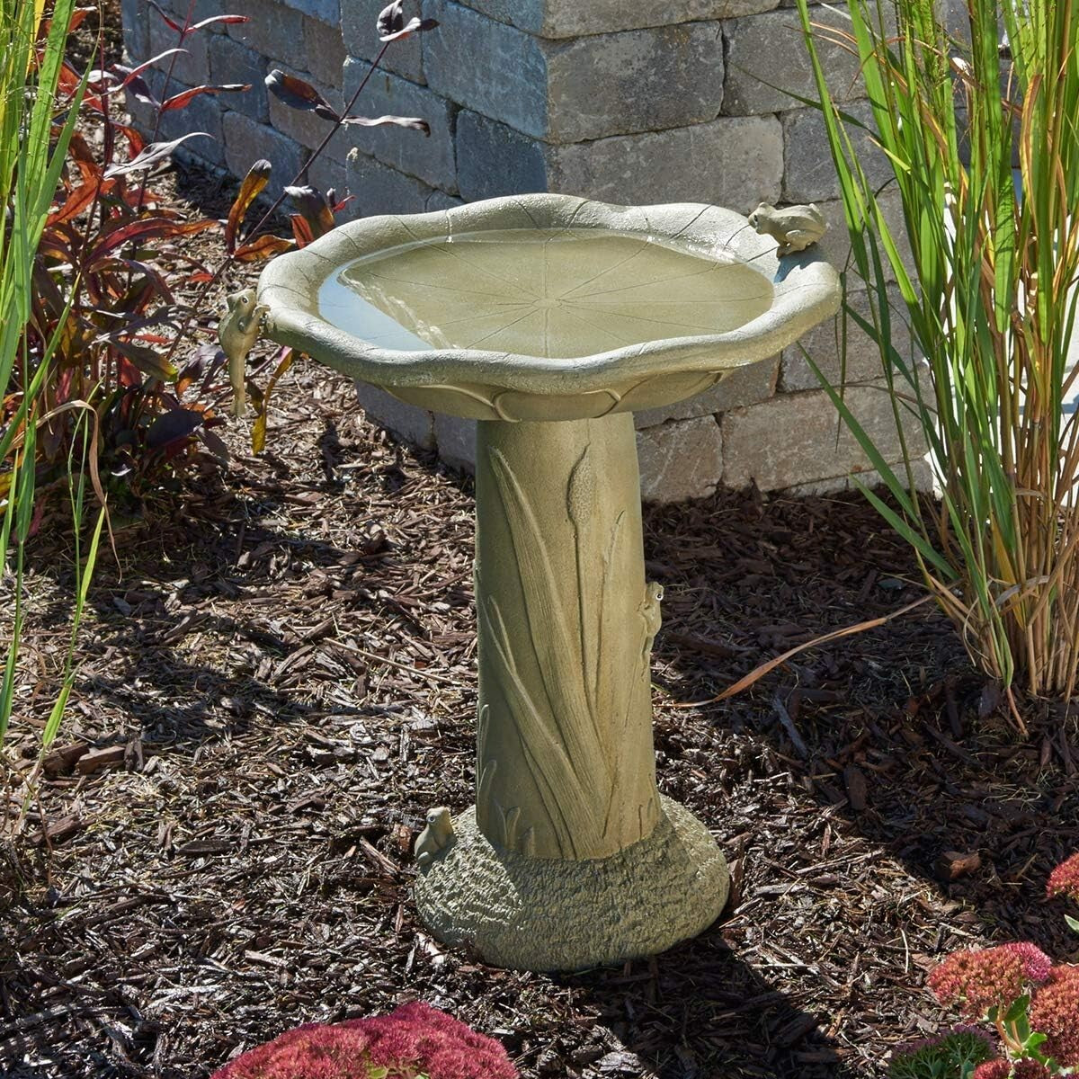 Acadia Solar Birdbath - Medium Olive Green Fountain with Two Spray Options