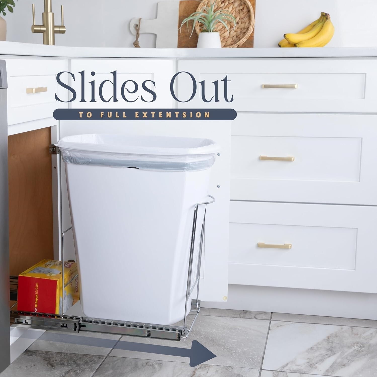 Durable Chrome Finish Pull-Out Trash Bin - Fits 11" W Cabinets, 50 lbs Capacity