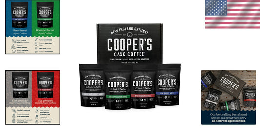 Bourbon & Whiskey Barrel Aged Coffee Set - 4 Unique Flavors - 4 Ounce Packs