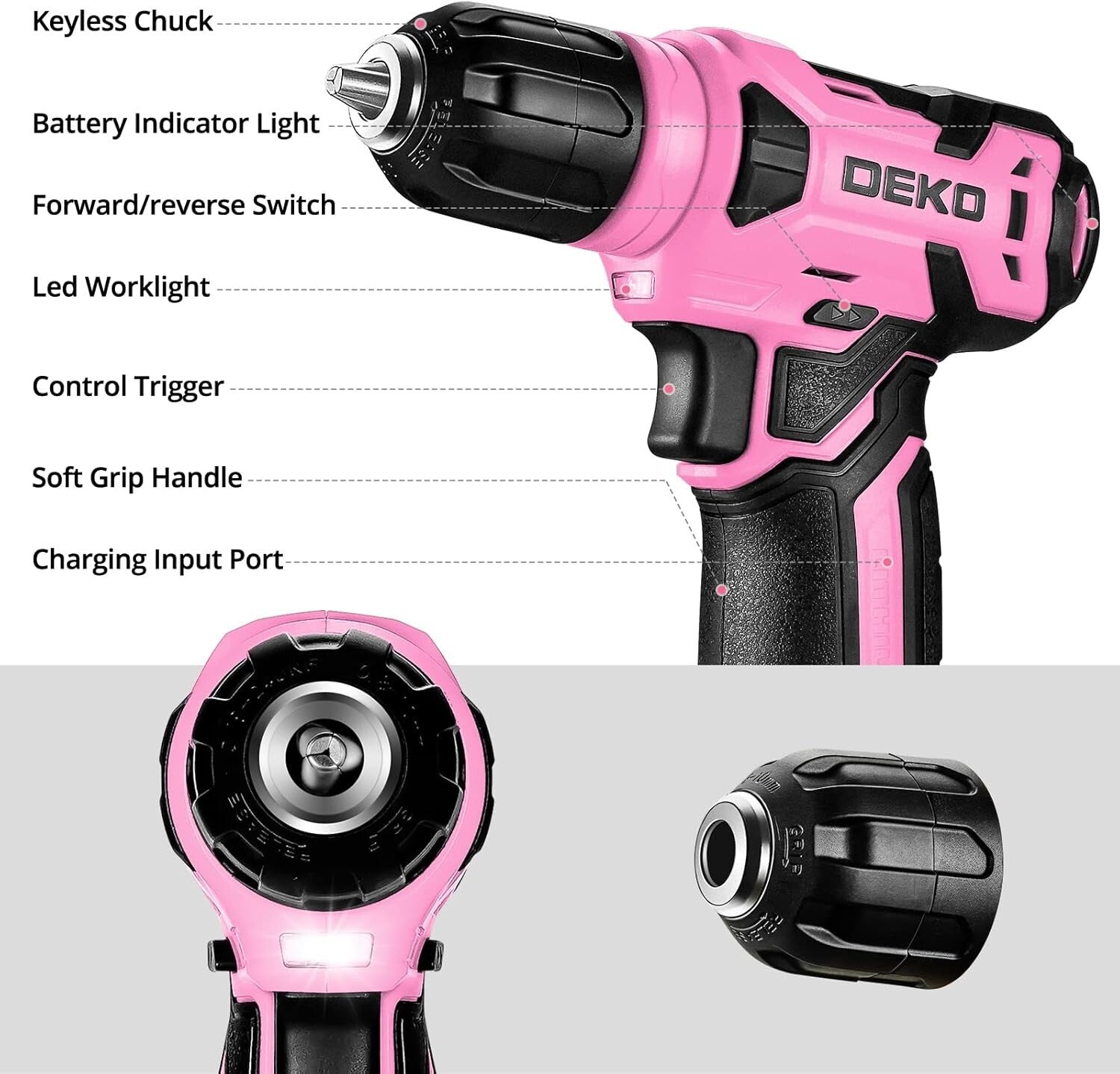 Elegant 126-Piece Pink Tool Kit with LED Cordless Drill - Home DIY Essential