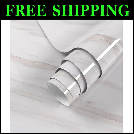 Self-Adhesive White Marble Contact Paper for Countertops & Cabinets - 35"x197"
