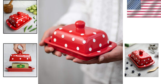 Charming Red Polka Dot Butter Keeper with Lid - Practical Kitchen Accessory