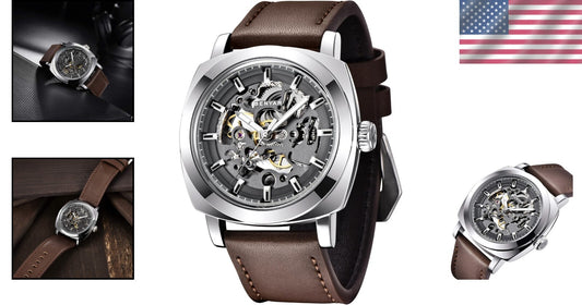 Benyar Men's Automatic Skeleton Watch - Stylish 45mm Leather Strap Design